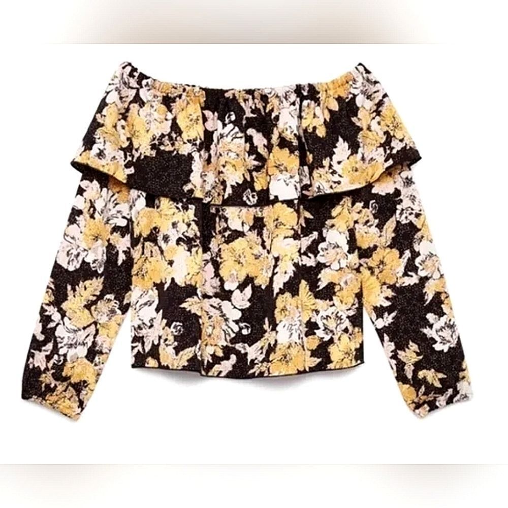 Aritzia Wilfred Black And Yellow Floral Off The Shoulder Top Size Xs